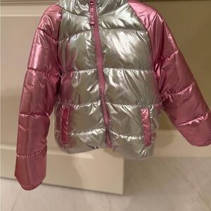Old Navy Shiny Pink and Silver Kids Puffer Jacket